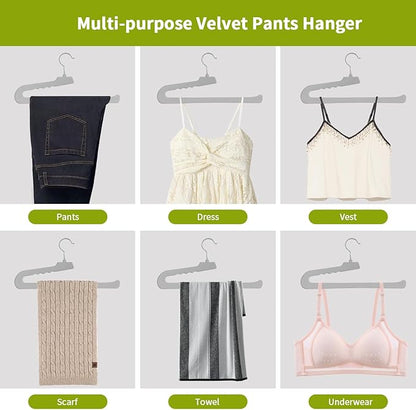 ManGotree Non Slip Velvet Pants Hangers, Open Ended Felt Jean Hangers for Closet Organizer, Heavy Duty Space Saving for Trousers, Slacks, Shorts, Dress, Scarf (20 Pack, Grey)