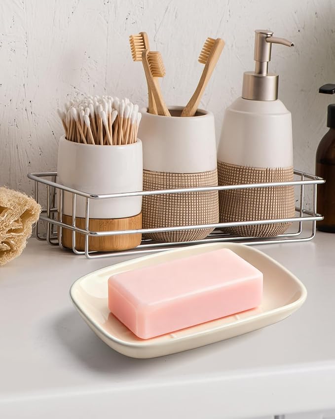 Ceramic Soap Dish for Bathroom and Kitchen, Non-Slip Bar Soap Holder with Fast Drain Design, Soap Saver Tray for Sink,Yellow