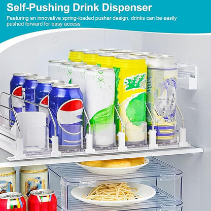 2 Pack Drink Organizer for Fridge, Self Pushing Fridge Drink Organizer, Self Pushing Soda Dispenser for Refrigerator, Automatic Drink Dispenser for Fridge, Holds up to 50 Cans (10 Rows)