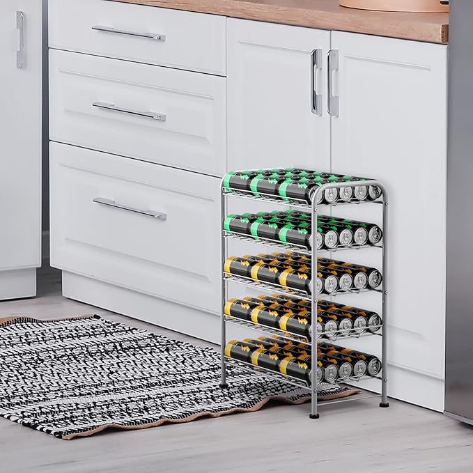 BTY 5 Tier Water Bottle Organizer Small Water Bottle Holder Stand Freestanding Metal Bottled Water Rack Dispenser for Kitchen, Pantry Organization and Storage, Silver