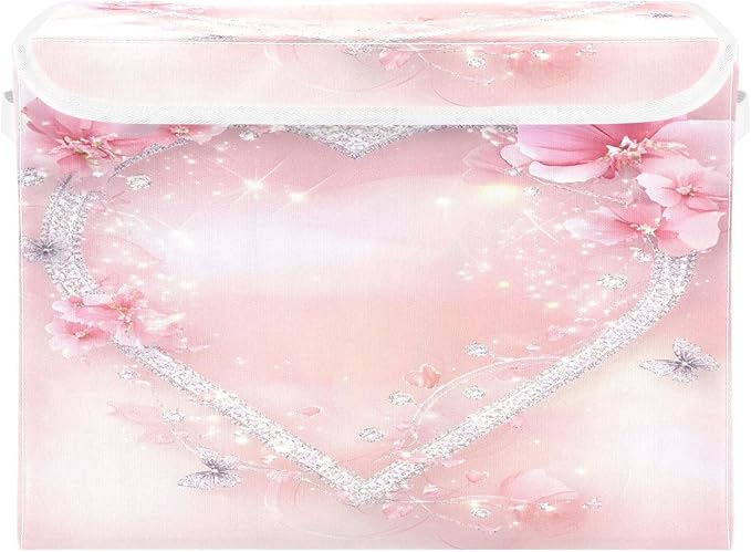 senya Valentines Baskets Collapsible Storage Bins with Lids, Love Butterfly Storage Boxes Clothes Baskets for Organizing