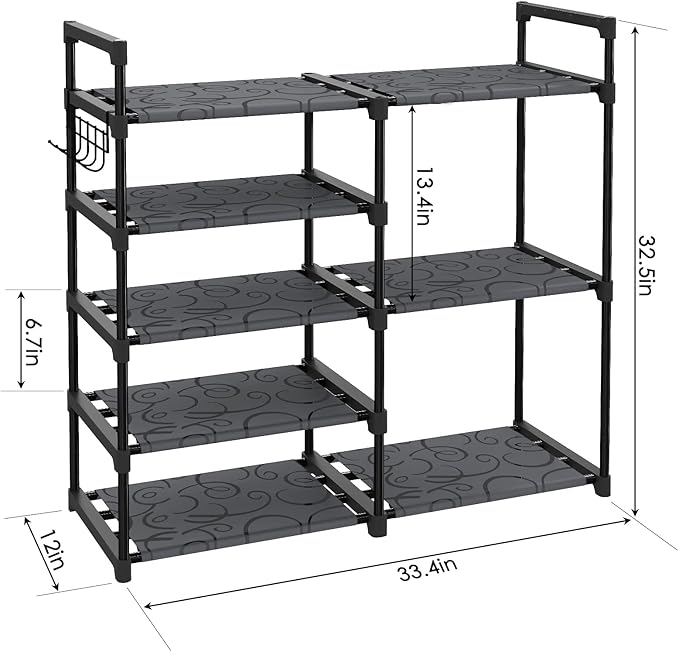 CSXGBAB Black Tubes Closet Shoe Rack, Boot Rack, 5 Tier Oxford Fabric Shelf, Easy Assembly, Sturdy and Durable, Holds Up to 30 lbs