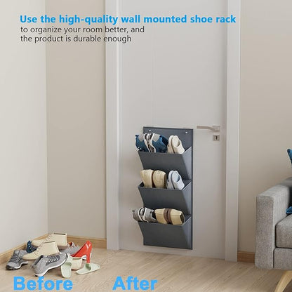 Wall Mounted Hanging Organizer 2Pack,Shoes Rack/Can Store 6Pairs of Plus-Size Sneakers,Also Stores Boots.with Sticky Hanging Mounts, Shoes Holder,Door Shoe Hangers (SM08-Gray-2)