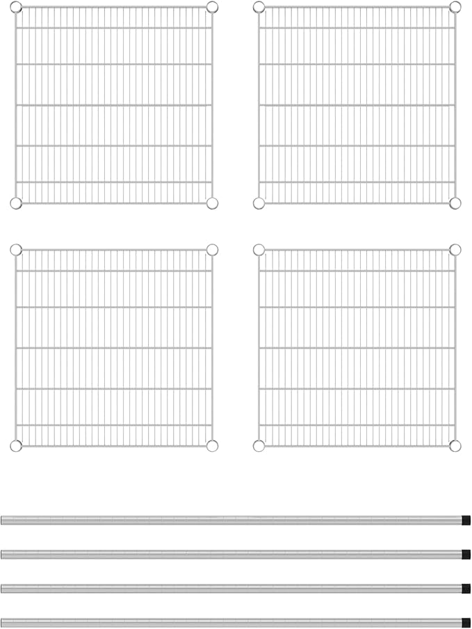 Commercial NSF Listed Chrome Stationary Wire Shelving Kit 24" x 24" x 54", with 4 Shelves Perfect for Warehouse, Walk-in Refrigerator, Freezer, Grocery Store, Restaurant, Dishroom