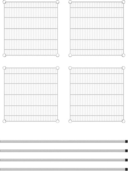 Commercial NSF Listed Chrome Stationary Wire Shelving Kit 24" x 24" x 54", with 4 Shelves Perfect for Warehouse, Walk-in Refrigerator, Freezer, Grocery Store, Restaurant, Dishroom