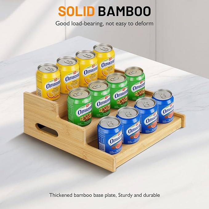 Bamboo Expandable Can Rack Organizer for Pantry, Stackable 3 Tier Canned Food Organizers and Storage, Kitchen Cabinet, Can Holders Dispensers for Pantry Up To 24 Cans