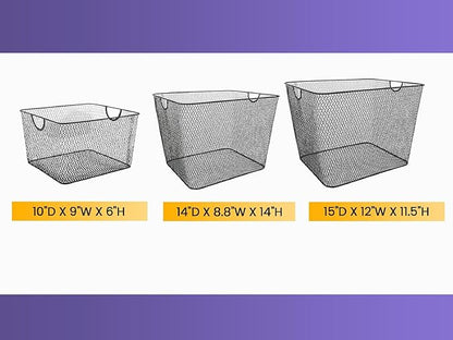 YBM HOME Household Wire Mesh Open Bin Shelf Storage Basket Organizer Black For Kitchen Pantry, Cabinet, Fruits, Vegetables, Pantry Items Toys 10” x 9” x 6”, 2-Pack, Black