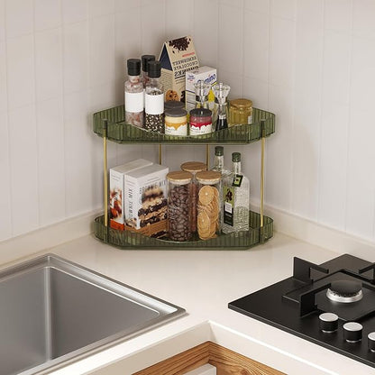 Lifewit 2-Tier Corner Bathroom Counter Organizer, Plastic Makeup Skincare Organizers Storage Countertop, Large Sink Cosmetic Perfume Shelf for Bedroom, Dresser, Kitchen, Vanity, Green, 25 cm/10inch(H)