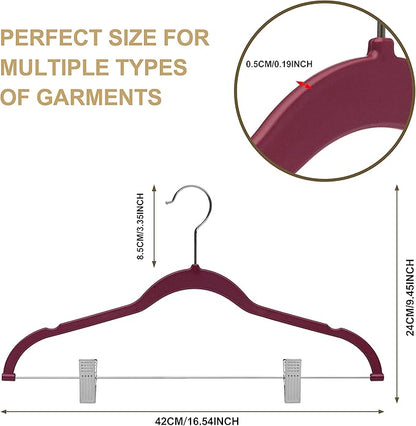 Quality Hangers Plastic Non Velvet Non-Flocked Thin Compact Skirt and Pant Hangers with Metal Clips - Suited for Pants Blouses Coats - 360° Swivel Hook (Raspberry, 20)