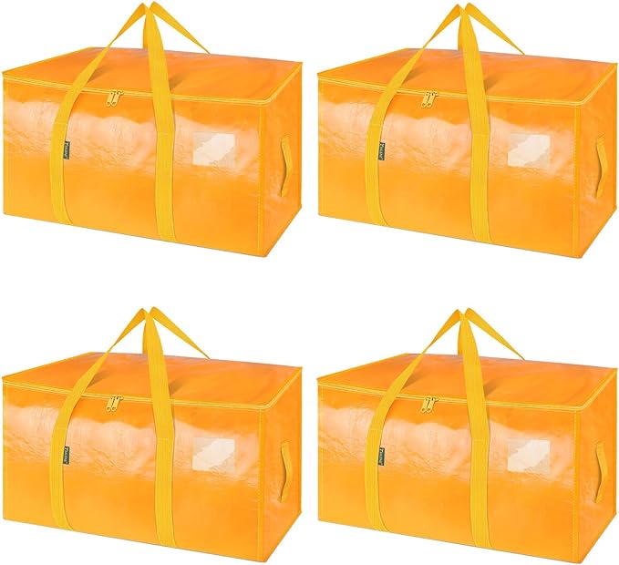 BALEINE 4-Pack Oversized Moving Bags with Reinforced Handles, Heavy-Duty Storage Tote for Clothes, Moving Supplies (Light Yellow, 4-Pack)