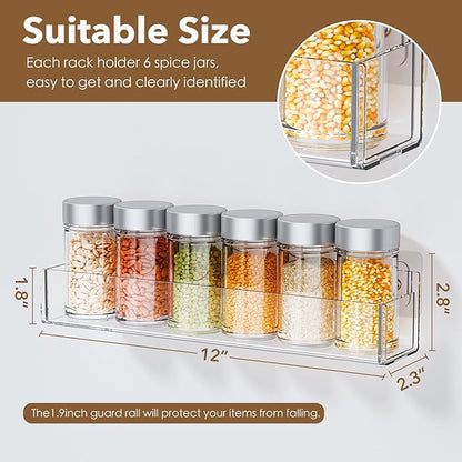 Transparent Acrylic Adhesive Spice Rack with Strong Adhesive Tape, Suitable for Kitchen Cabinet, Refrigerator, Pantry, Wall-Mounted Seasoning Rack (2 Pack) Remove Matte Protective Film Before Use