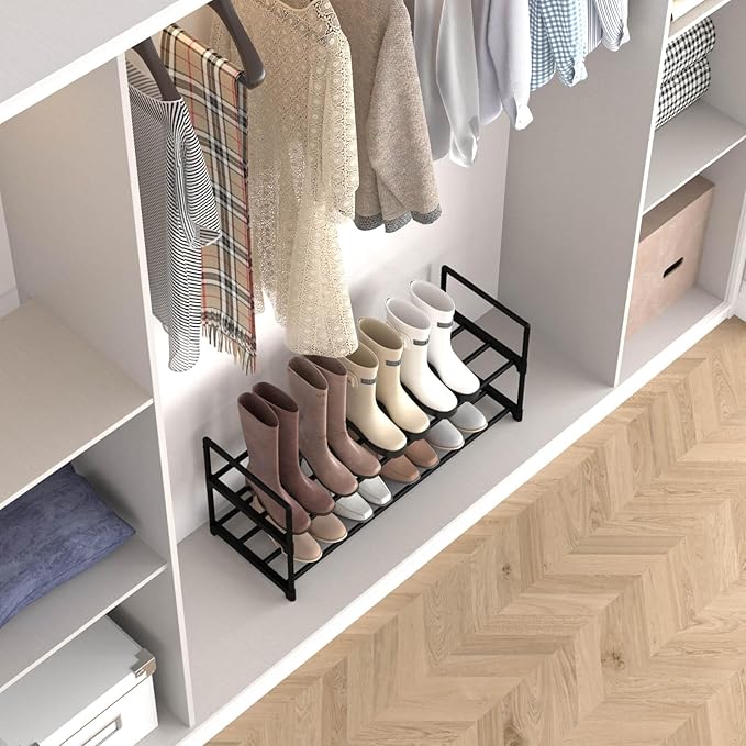 Hsscblet 2 Tier Metal Shoe Rack,Adjustable Shoe Shelf Storage Organizer,Stackable Boot & Shoe Storage,for Entryway,Hallway,Closet,Black
