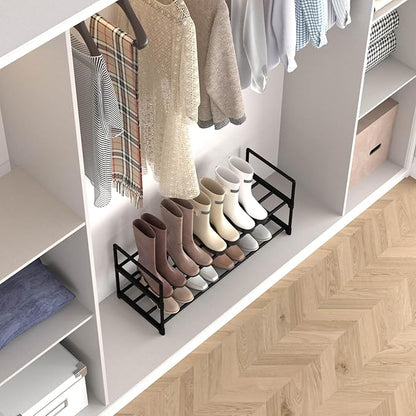 Hsscblet 2 Tier Metal Shoe Rack,Adjustable Shoe Shelf Storage Organizer,Stackable Boot & Shoe Storage,for Entryway,Hallway,Closet,Black