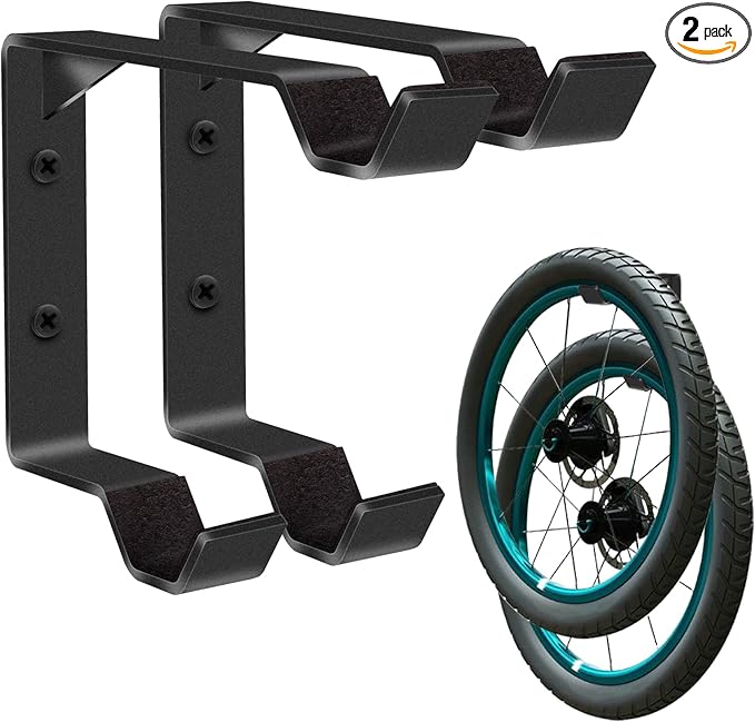 2 Pack Bike Wheel Rack Garage Wall Mount, Carbon Steel Storage Hook, Spare Bike Wheel Hangers for Garage, Indoor Vertical Bike Holder, Double Bike Wheel Spare Tire Rack, Easy to Install