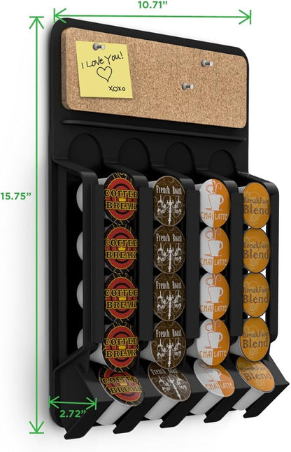 Mind Reader Single Serve Pod Organizer, Wall Mount, 20 Pod Capacity, Magnetic or Adhesive, 10.75" L x 15.5" W x 2.5" H, Black (Pack of 4)