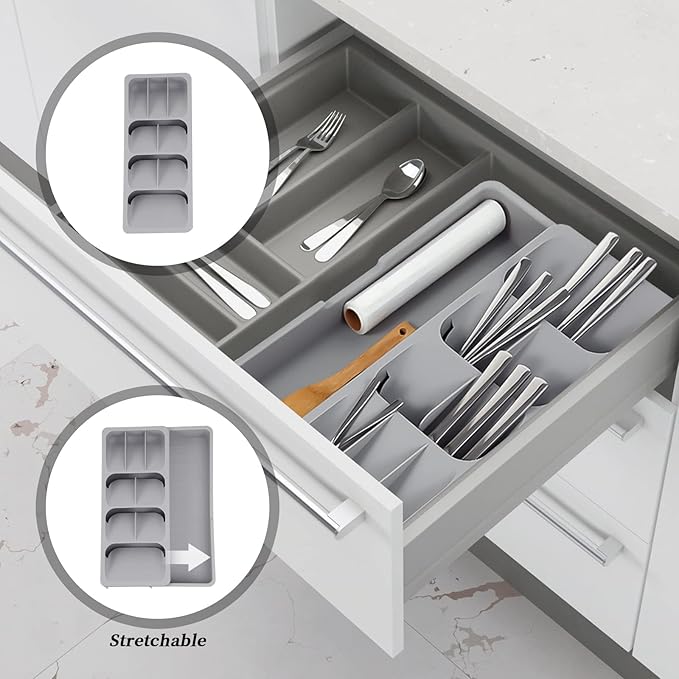 Silverware Organizer Storage Tray,Cutlery Expandable Organizer for Kitchen Drawer Holding Flatware Spoons Forks