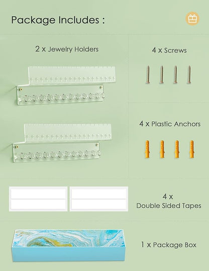 Acrylic Hanging Jewelry Organizer Wall Mounted Jewelry Holder with Floating Shelf, Necklace Holder Organizer and Stud Earring Organizer for Women Girls (2 Pack)