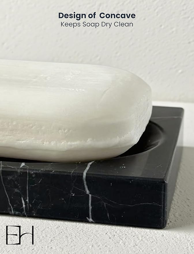 Marble Soap Dish for Shower - Stone Soap Tray Holder, Natural Soap Bar Holder Countertop Caddy, Marble Bathroom Accessories (Nero Marquina)
