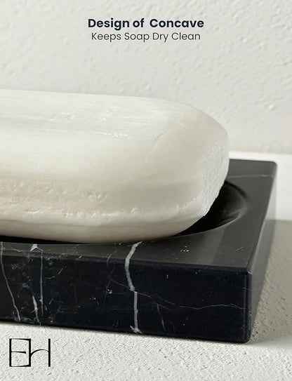 Marble Soap Dish for Shower - Stone Soap Tray Holder, Natural Soap Bar Holder Countertop Caddy, Marble Bathroom Accessories (Nero Marquina)