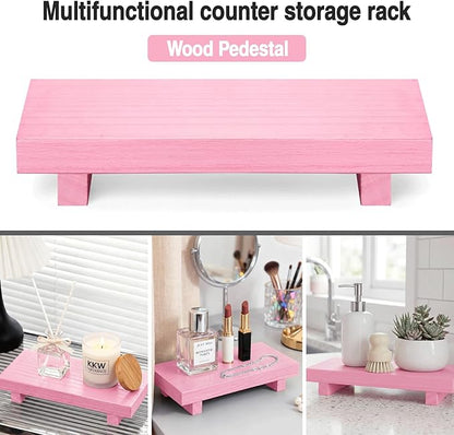 Pink Qtip Holder Bathroom Set - 3 Pack Apothecary Jars with Metal Lids and Vanity Tray.Bathroom Organizers and Storage, Cute Vanity Makeup Organizer, Bathroom Decor Accessories