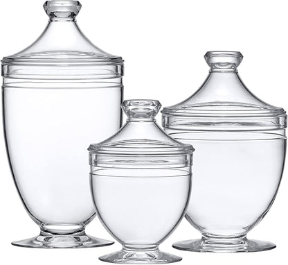Amazing Abby - Aspire - Plastic Bathroom Canisters (3-Piece Set, 46/34/12 oz) (NOT Glass), Acrylic Apothecary Jars for Vanity, BPA-Free and Shatter-Proof, Great for Cotton Balls and Bath Sponges