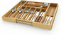 Expandable Bamboo Silverware Drawer Organizer - 20" Extra Wide Cutlery Tray with 9 Deep Compartments - 17.3" Length Large Utensil Holder & Kitchen Drawer Divider (Natural)