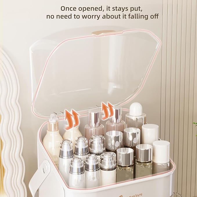 Makeup Organizer, Skincare Organizers with Clear Lid & 2 Drawers and 360° Rotating Brush Holder