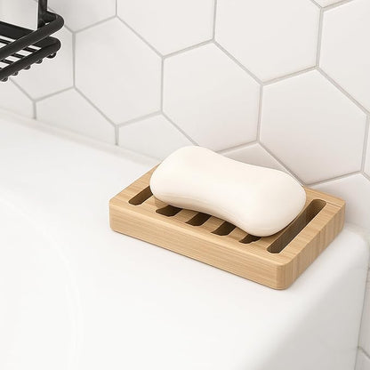 Soap Dish for Shower, 6 Pack Natural Bamboo Bar Soap Holder, Anti-Slip Design for Peace of Mind, Natural and Healthy
