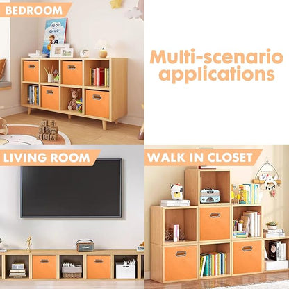 ShellKingdom Storage Bins, Foldable Fabric Storage Cubes And Cloth Storage Organizer Drawer with Metal Handle For Closet And Toys, 11 X 10.5 X 10.5 INCH, 6 Pack (Orange)
