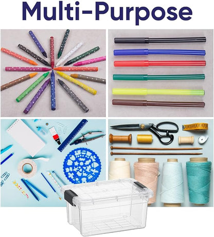 Superio Mini Storage Container Plastic Crayon Box Art Supplies and Sewing Case Stackable Clear Small Organizer for Beads, Stationery, Chalk, and Food, 1.05 Quart, 4 Pack