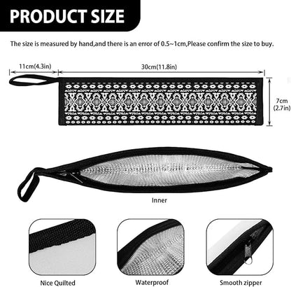 Black Boho Portable Camping Straw Tableware Storage Bag Cutlery Carrier Bag with Handle Outdoor Reusable Flatware Bag Leakproof Chopsticks Case