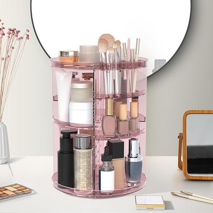Rotating Makeup Organizer, DIY 8 Adjustable Layers 360 Spinning Skincare Organizers, Makeup Storage Carousel Tower with Brush Holder & Perfume Trays, Cosmetic Display Case for Vanity Bathroom