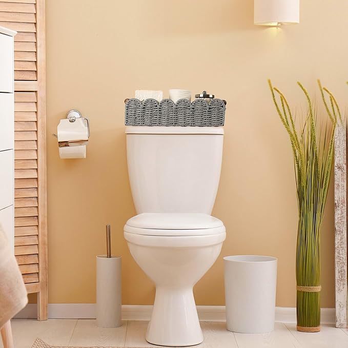 Toilet Paper Storage Basket Bathroom Counter Organizer Wicker Baskets for Organizing Cute Basket for Bedroom Nursery Room Kitchen Bathroom Decor-Gray