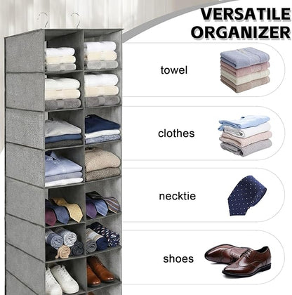 Hanging Shoe Organizer for Closet, 20 Sections Hanging Closet Organizer and Storage Shelves, Space Saving Shoe Rack for Closet, Grey, 12''W×12''Dx 50''H