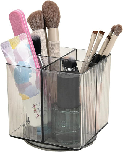 Trio Essentials Square Rotating 4 Compartment Cosmetic & Beauty Organizer, Brush Holder, Makeup, Jewelry, Office Desk Accessories, Cutlery, Vanity Holder, Art Supplies, Household Organization (2 Pack)
