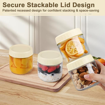 Overnight Oats Containers with Lids, 10oz Wide Mouth Mason Jars with Lids, 6 Pack Glass Jars with Airtight lid for Chia Pudding Yogurt Salad, Meal Prer Oatmeal Jars, Yellow