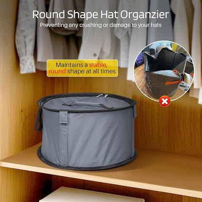WOMACO Hat Box for Storage, Stackable Hat Storage Case for Cowboy Hat, Round Brim Hat Organizer Bag for Closet (Gray, Large)