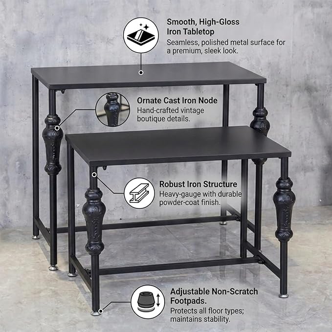 Industrial Retail Display Tables, Standing Clothing Shoes Display Rack, Set of 2 Boutique Display Riser, Retro Unit Storage Shelves, Garment/Handbag Display Stand