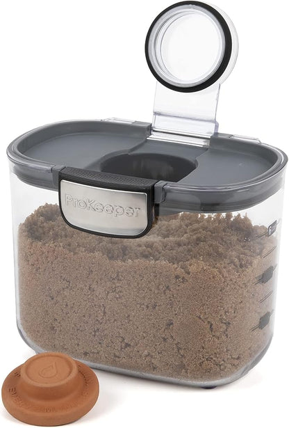 ProKeeper+ by Progressive International Clear Plastic Airtight Food Baker's Kitchen Storage Organization Container Canister Set with Magnetic Accessories (Brown Sugar 1.4-Quart)
