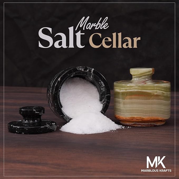 Marble Salt Cellar 3" Inch Black Zebra & Green Onyx Celtic Salt & Pepper Bowls with Lid For Spring Decorations for Home & Kitchen, Perfect Mother’s Day Gift, Sugar Dish & Coffee Storage Container