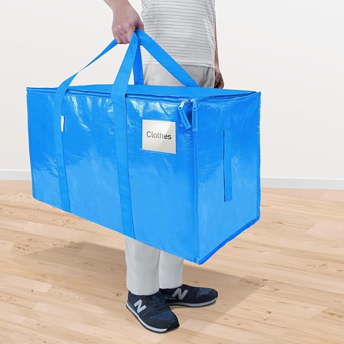 TICONN 4 Pack Extra Large Moving Bags Heavy Duty with Zippers & Carrying Handles, Durable Storage Bags Moving Boxes for Closet Organizers and Storage (4 Pack, Sky Blue)