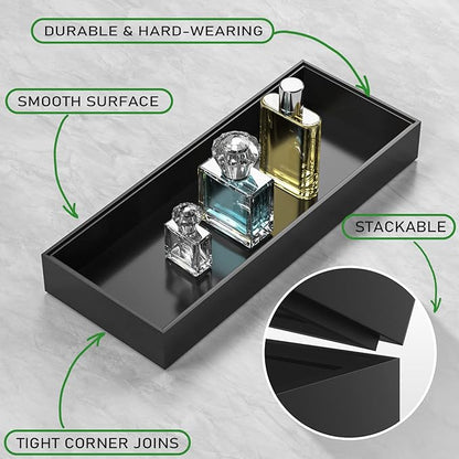 Toilet Tank Tray for Modern Black Bathroom Decor Set of 2 Toilet Tank Topper Paper Storage Decorative Organizer Box Wood Vanity Tray for Counter Decor Dresser Tops 15" x 6" x 2" (Black)