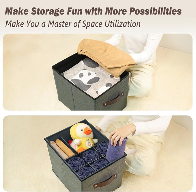 Storage Ottoman Shoe Organizer for Closet - Adjustable Dividers Storage Box for Shoes | Clothes | Toy | Blanket, Foldable Foot Stool Small Bench Shoe Cabinet for Living Room & Bedroom