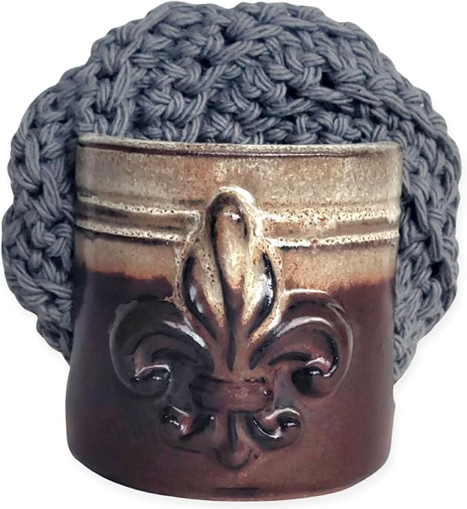 Fleur De Lis Sponge Holder for Sink White French Country Farmhouse Decor Compact Handmade Drain Rack (Cream/Rust)
