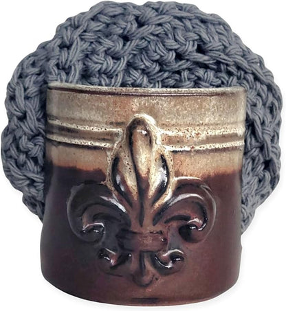 Fleur De Lis Sponge Holder for Sink White French Country Farmhouse Decor Compact Handmade Drain Rack (Cream/Rust)