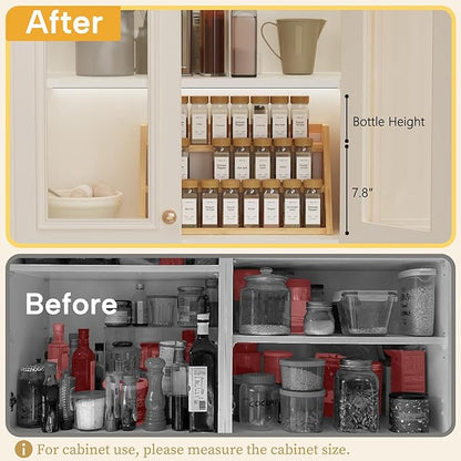 Bamboo Spice Rack Organizer -3-Tier Spice Rack for Countertop,Cabinet Spice Rack Organizer for 24 Spice Jars(4oz)，Step Shelf (yellow)