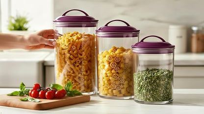 Reston Lloyd Food Storage Containers, BPA Free Airtight Canisters for Cereal, Pasta, Sugar, Coffee, Flour, Cookies, Loose Tea, for Kitchen Organization, Set of 3, Plum