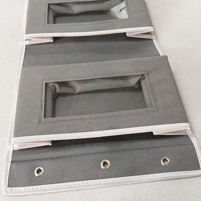 Joyful Moose Over the Door Organizer with 5 Clear Window Pockets – Hanging Behind the Door Storage Rack for Closet, Bathroom, Bedroom, Pantry – Space-Saving Door Organizer Hanging System – Gray