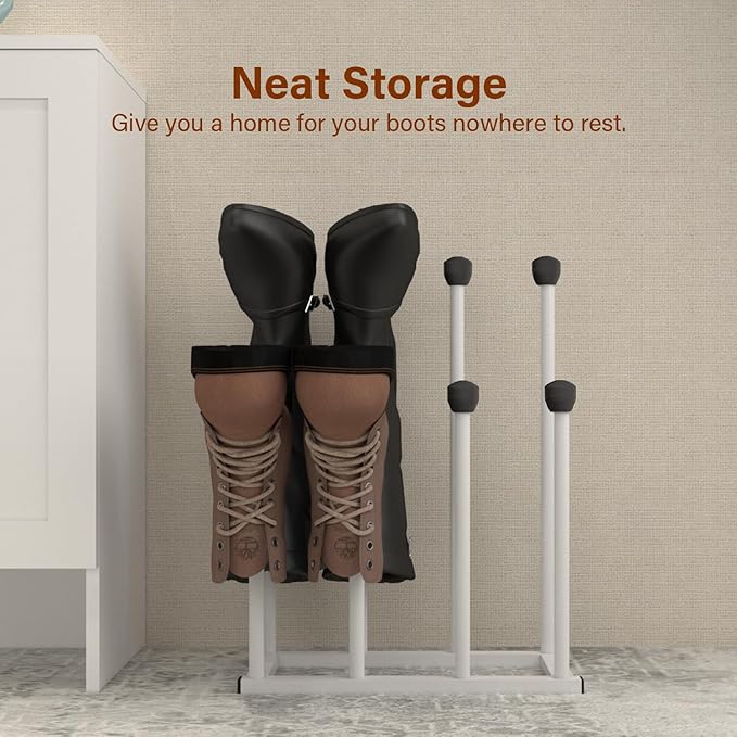 Free Standing Shoe Racks, Tall Black Metal Boot Rack Organizer for 4 Pairs, Knee-High Boot Storage Shelf for Closet, Bedroom, Entryway, Hallway, White