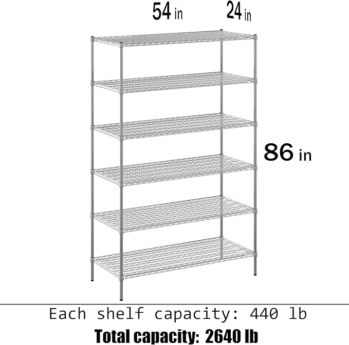 24" Deep x 54" Wide x 86" Height Wire Shelving Kit | 6-Tier | NSF Commercial Storage Rack Unit